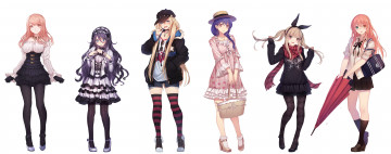 Картинка аниме unknown +другое белый арт фон steelleets кепка разные девушки шарф шляпка зонт сумки