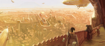 Картинка аниме pixiv+fantasia арт rai32019 город парень эльф транспорт fantasia pixiv