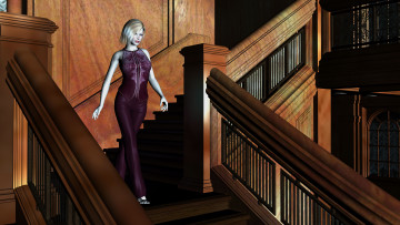 Картинка 3д+графика люди+ people взгляд девушка лестница блондинка фон