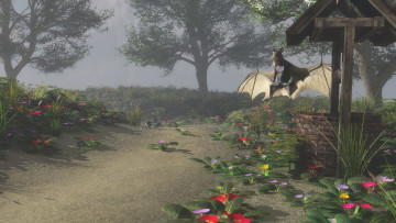 Картинка 3д+графика существа+ creatures дракон цветы