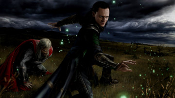 Картинка рисованное кино братья небо трава локи тор тучи мужчины