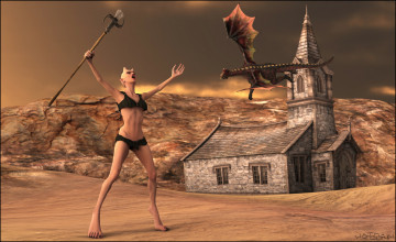 Картинка 3д+графика существа+ creatures дракон дом существо фон оружие