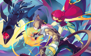 Картинка аниме оружие +техника +технологии min minyinr арт магия зверь технологии девушка капюшон