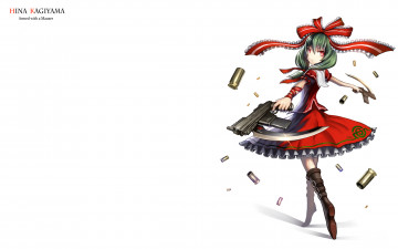 Картинка аниме touhou kagiyama hina gia арт девушка бант пулемёты гильзы оружие