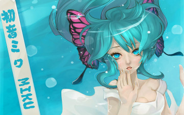 Картинка dong+xiao аниме vocaloid надпись платье под водой hatsune miku вокалоид dong xiao арт