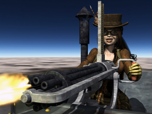 Обои картинки фото 3д графика, фантазия , fantasy, оружие, фон, взгляд, девушка