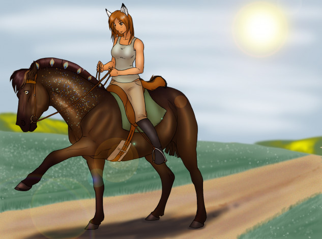 Обои картинки фото рисованное, животные,  лошади, всадник, лошадь