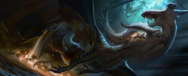 Обои картинки фото аниме, pixiv fantasia, драконы, арт, yuuki, youichi, pixiv, fantasia