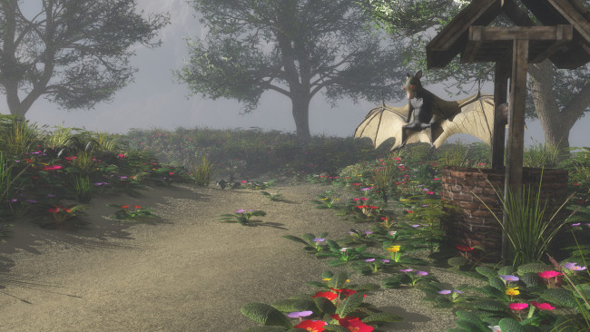 Обои картинки фото 3д графика, существа , creatures, дракон, цветы