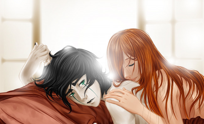 Обои картинки фото рисованное, люди, окно, девушка, парень, спят, свет