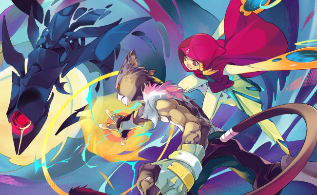 Обои картинки фото аниме, оружие,  техника,  технологии, min, minyinr, арт, магия, зверь, технологии, девушка, капюшон