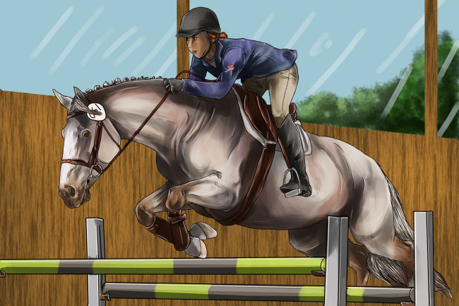 Обои картинки фото рисованное, животные,  лошади, лошадь, всадник