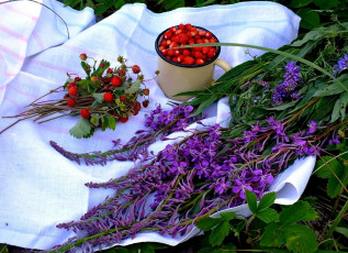 Картинка еда клубника +земляника цветы земляника кружка полотенце