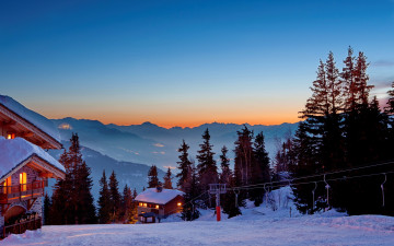 Картинка города -+пейзажи спуск елки snow зима снег горы winter nature