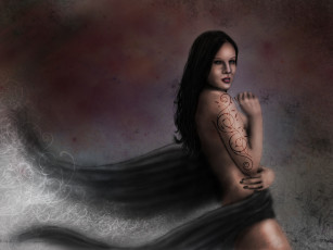 Картинка рисованное люди тату девушка взгляд фон