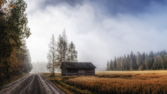 Обои картинки фото природа, дороги, дорога, дом, осень