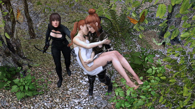 Обои картинки фото 3д графика, фантазия , fantasy, фон, взгляд, девушки