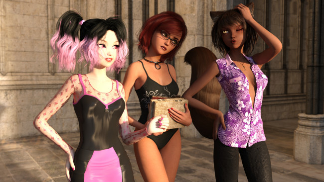 Обои картинки фото 3д графика, фантазия , fantasy, фон, взгляд, девушки