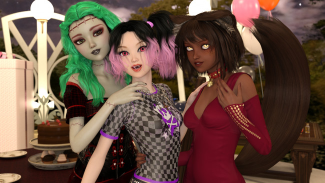 Обои картинки фото 3д графика, существа , creatures, фон, взгляд, девушки