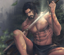 Картинка фэнтези люди торс воин меч