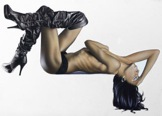 Картинка рисованное люди девушка фон ботфорты