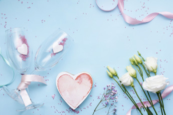 Картинка праздничные день+святого+валентина +сердечки +любовь ленточка эустома сердечки бокалы