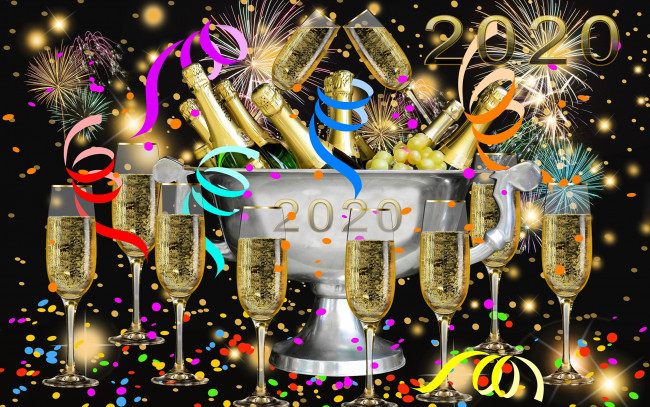 Обои картинки фото праздничные, угощения, бутылки, число, бокалы, шампанское