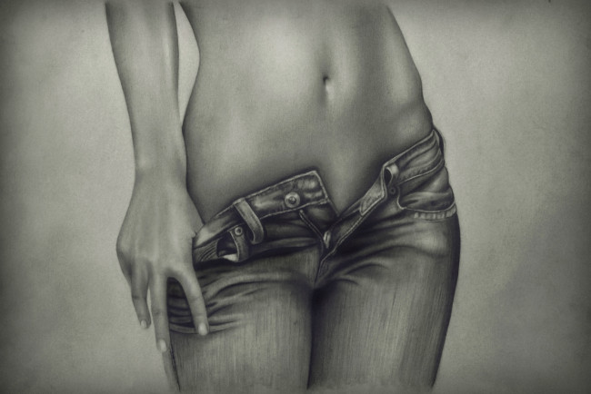 Обои картинки фото рисованное, люди, скетч, джинсы, фон, девушка