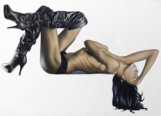 Обои картинки фото рисованное, люди, девушка, фон, ботфорты