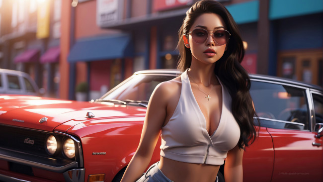 Обои картинки фото видео игры, grand theft auto,  vice city, gta6, девушка, vice, city, мускул, кар