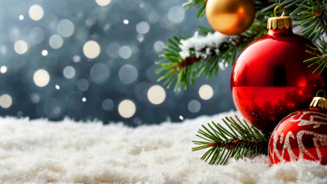 Картинка праздничные украшения шары ёлка снег