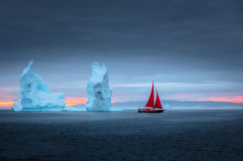 обоя корабли, яхты, яхта, паруса, море, лед, айсберги