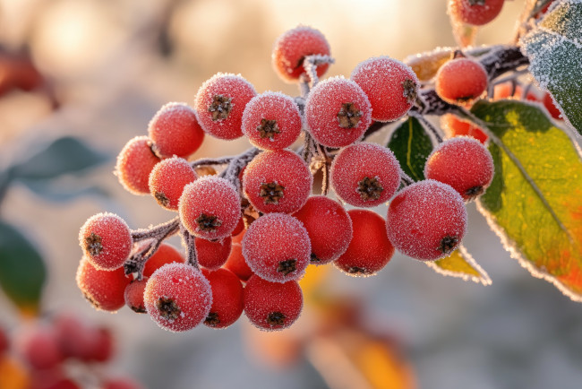 Обои картинки фото 3д графика, природа , nature, ягоды, иней