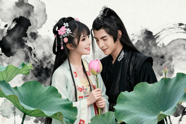 Обои картинки фото фанфик,  абсент души моей, 3д графика, мультфильмы,  кино,  видео игры, ван, хао, сюань, сюэ, ян, нелли, девушка, попаданка, любовь, лотосы, цветы, парень