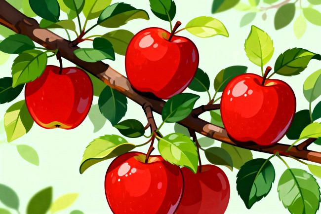 Обои картинки фото векторная графика, еда , food, ветка, яблоки, листья