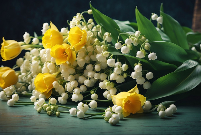 Обои картинки фото разное, компьютерный дизайн, ландыши, нарциссы