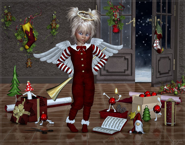 Обои картинки фото 3д, графика, angel, ангел, игрушки, комната