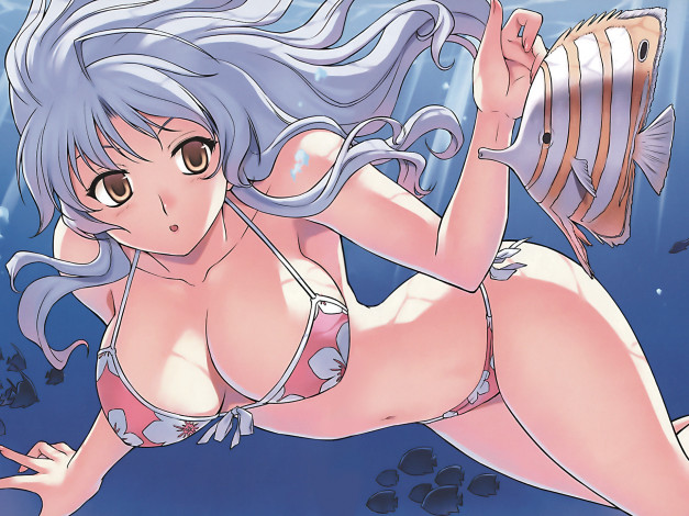 Обои картинки фото аниме, *unknown, другое, рыбы, девочка