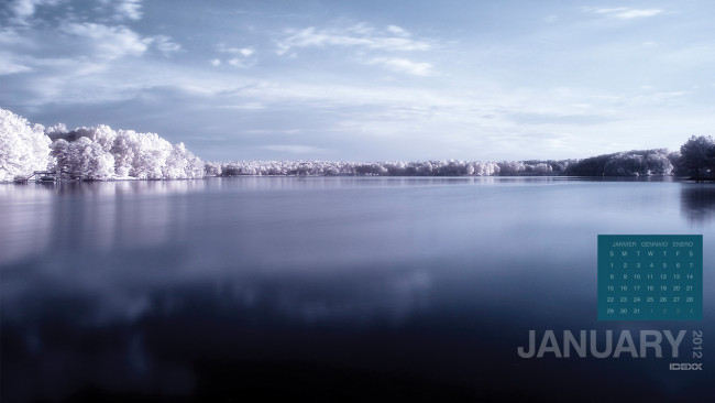 Обои картинки фото календари, природа, озеро, зима, пейзаж, деревья
