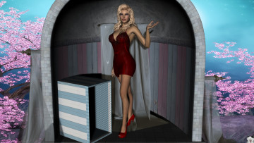 обоя 3д графика, people , люди, взгляд, девушка, сакура, блондинка