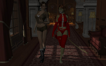 обоя 3д графика, fantasy , фантазия, девушка, кошка, комната