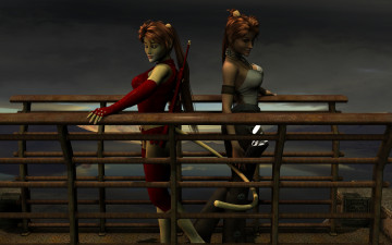 Картинка 3д+графика fantasy+ фантазия девушка кошка мостик