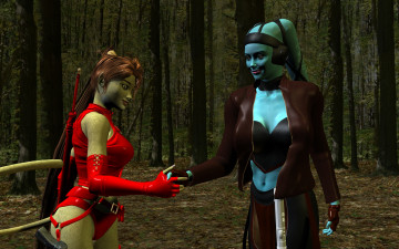 Картинка 3д+графика fantasy+ фантазия девушка кошка лес существо