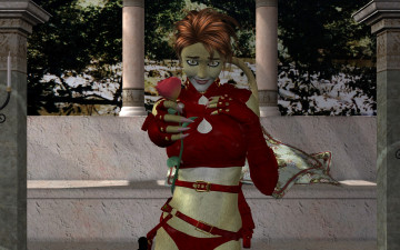 Картинка 3д+графика fantasy+ фантазия девушка кошка цветок