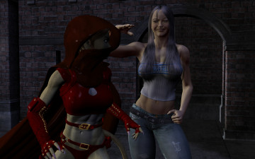 Картинка 3д+графика fantasy+ фантазия девушка стена кошка