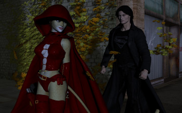 Картинка 3д+графика fantasy+ фантазия мужчина девушка кошка улица ночь