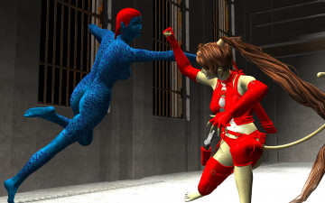 Картинка 3д+графика fantasy+ фантазия существо драка девушка кошка