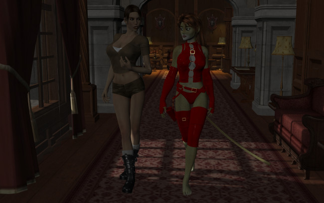 Обои картинки фото 3д графика, fantasy , фантазия, девушка, кошка, комната