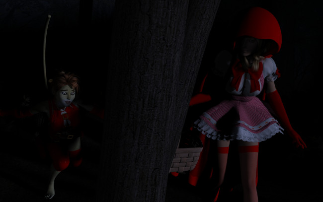 Обои картинки фото 3д графика, fantasy , фантазия, девушка, засада, корзина, лес, кошка