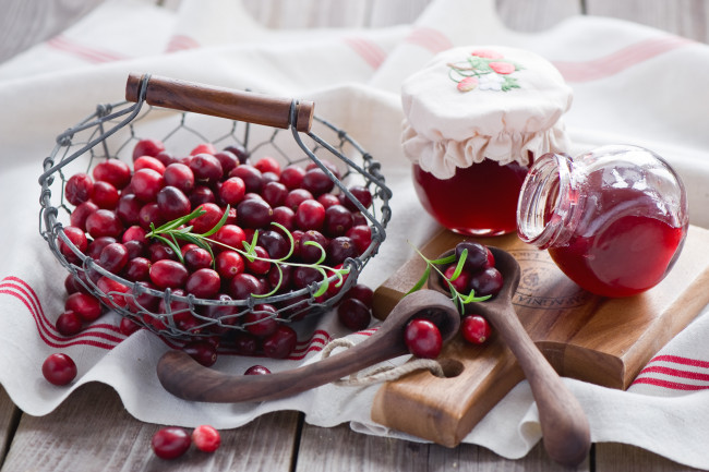 Обои картинки фото еда, клюква, джем, ягоды